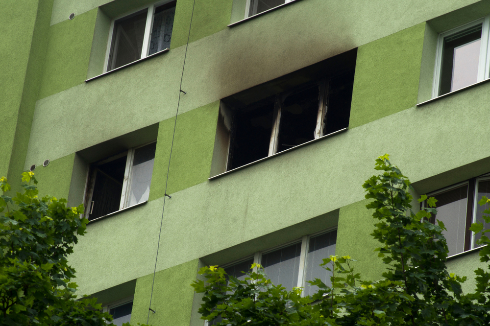 apartment after fire. panel house after a big fire